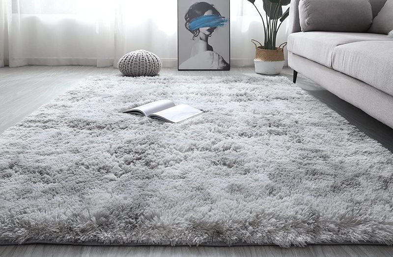 Photo 1 of Soft Fluffy Area Rug for Bedroom Living Room, Shag Floor Carpet Furry Rugs Comfy Plush Throw Rugs for Kids Child Girls Dorm Playroom Nursery Shaggy Home Decor Accent Carpets, 140x200cm Silver Grey