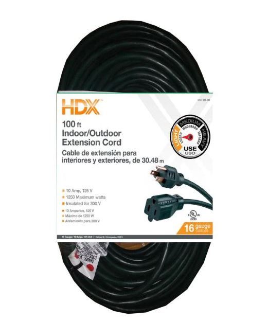 Photo 1 of HDX
100 ft. 16/3 Indoor/Outdoor Extension Cord, Green