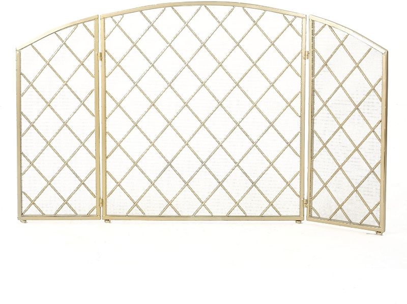 Photo 1 of Christopher Knight Home Amiyah 3 Panelled Iron Fireplace Screen, Gold
