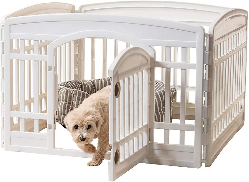 Photo 1 of IRIS Exercise Dog Playpen with Door, White  35.13 L x 35.13 W x 23.75 H inches
