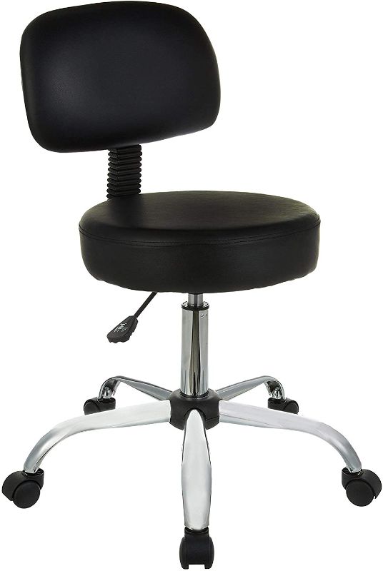 Photo 1 of Amazon Basics Multi-Purpose Drafting Spa Bar Stool with Back Cushion and Wheels - Black 24.21"D x 24.21"W x 37.6"H

