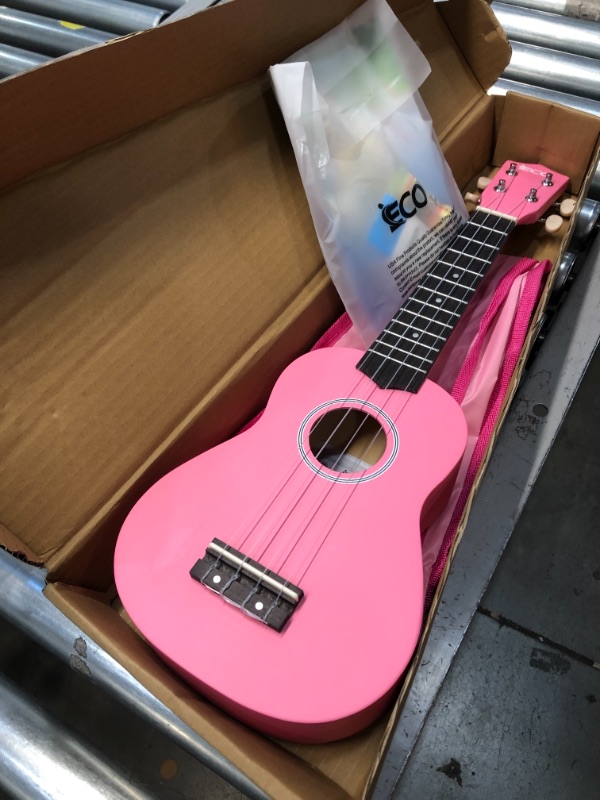 Photo 2 of iECO Soprano Ukulele Beginner Kit for Kids Adults 21 Inch Ukelele w/Case Strap Tuner Strings Picks (Pink)
