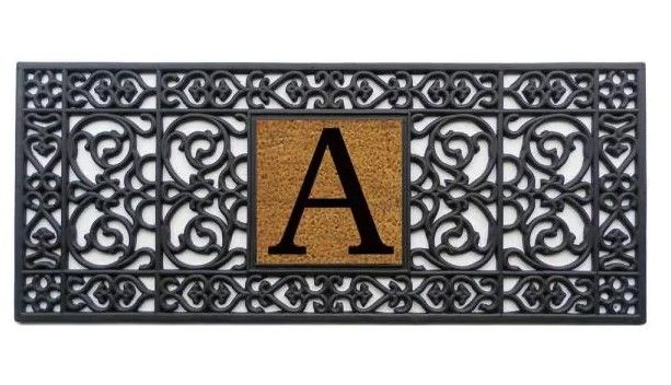 Photo 1 of 17 in. x 41 in. Rubber Monogrammed B Door Mat
