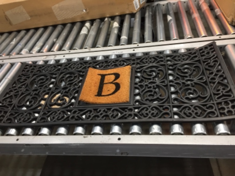 Photo 2 of 17 in. x 41 in. Rubber Monogrammed B Door Mat
