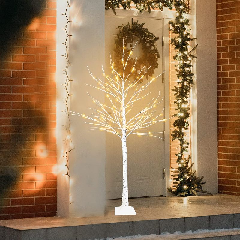 Photo 1 of 6 FT Solar Birch Tree Lighted Up Tree 128 Warm White LED for Indoor and Outdoor Home Spring Festival Decoration
