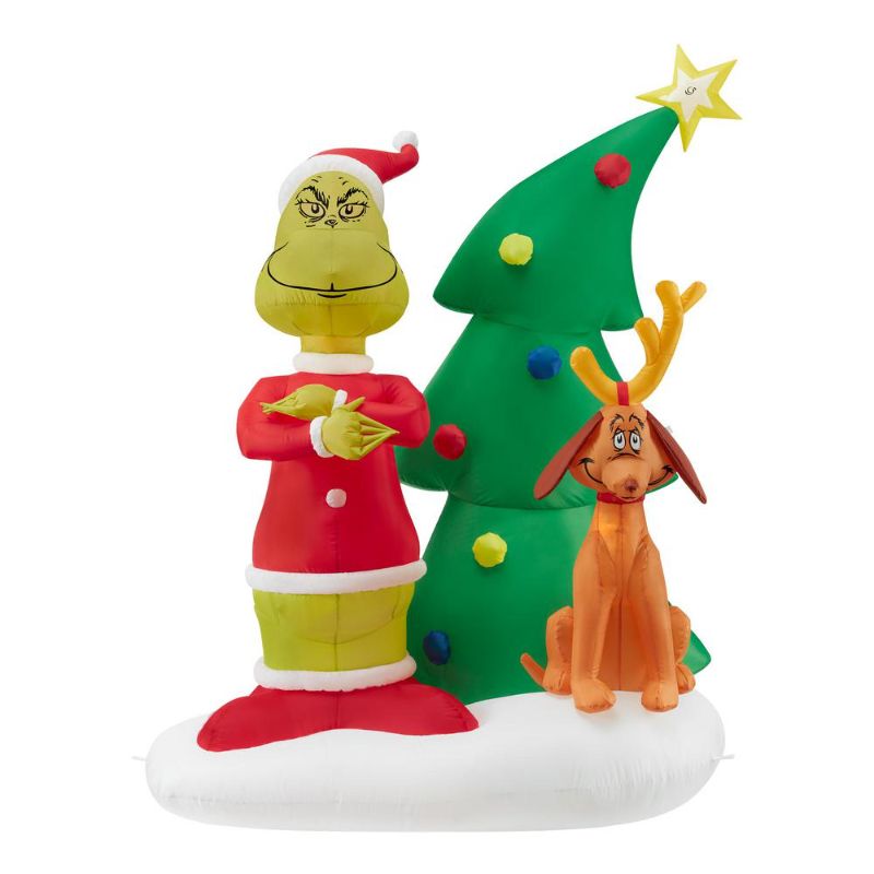 Photo 1 of 6 Ft Pre-Lit LED Dr. Seuss Airblown Grinch and Max with Tree Christmas Inflatable
