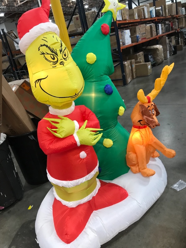 Photo 2 of 6 Ft Pre-Lit LED Dr. Seuss Airblown Grinch and Max with Tree Christmas Inflatable
