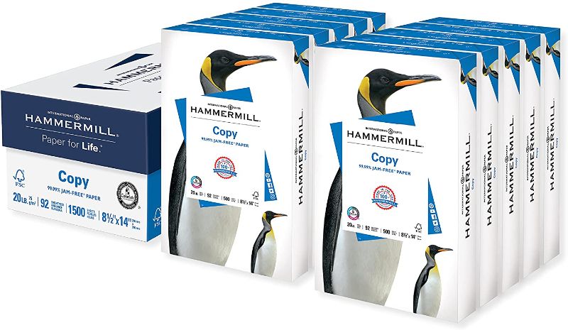 Photo 1 of Hammermill Printer Paper, 20 lb Copy Paper, 8.5 x 14 - 10 Ream (5,000 Sheets) - 92 Bright, Made in the USA
