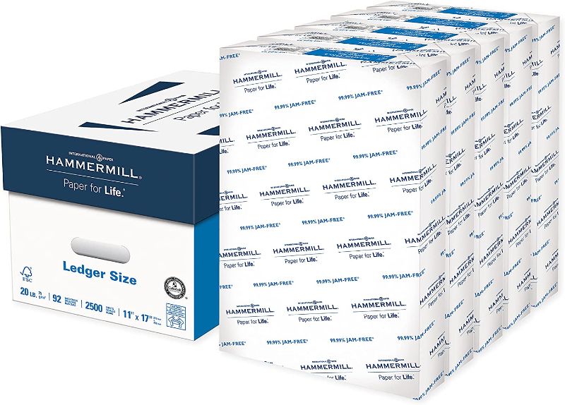 Photo 1 of Hammermill Printer Paper, 20 lb Copy Paper, 11 x 17 - 5 Ream (2,500 Sheets) - 92 Bright, Made in the USA
