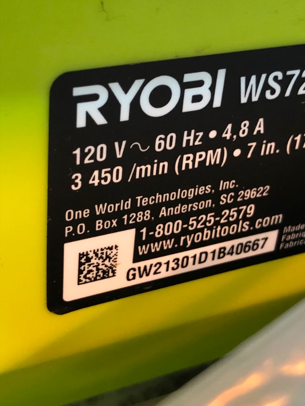 Photo 1 of Ryobi WS722 7 Inch 4.8 Amp Portable Tabletop Wet Tile Saw with Miter Guide and Induction Motor