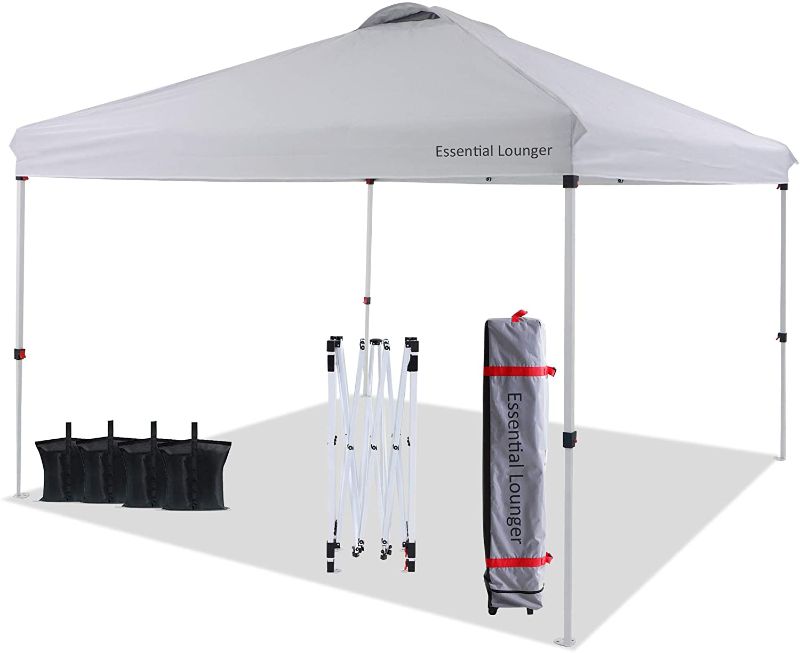 Photo 1 of  Pop Up Canopy Tent 10x10 - Waterproof Portable Canopy Tent for Camping Parties with Wheeled Carrying Bag, Height Adjustable Outdoor Tent, Sandbags x 4, Stakes x 4. */******INCOMPLETE MISSING CANOPY TOP