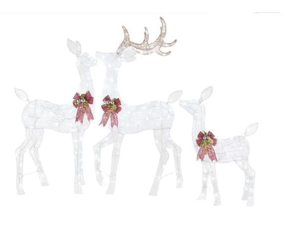 Photo 1 of 60 in. White Tinsel LED Deer Family (Set of 3) ( 60 in. Plus 54 in. Plus 37 in.)
