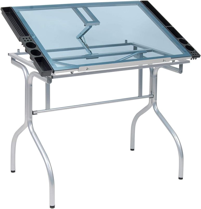 Photo 1 of 2x3 Glass foldable table Silver / Blue Glass