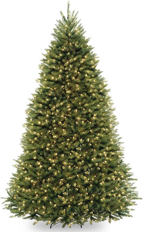 Photo 1 of National Tree Company Pre-Lit Artificial Full Christmas Tree, Green, Dunhill Fir, White Lights, Includes Stand, 9 Feet
