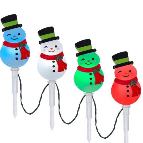 Photo 1 of 20 in. Christmas ColorMotion Snowman Pathway Stakes (Set of 4)
