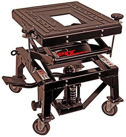 Photo 1 of Pit Posse PP2551S Motorcycle ATV Scissor Floor Jack Lift Table Stand with Caster Wheels 13 Inches Thru 36-Inch-High - Stable - Safe - Comfortable - 2 Years Warranty
