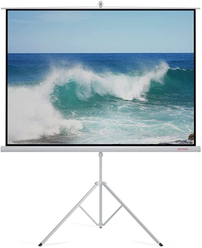 Photo 1 of Projector Screen Portable Indoor Outdoor with Stand 4K Ultra HD Wide Viewing Angle 100inch 4?3 Wrinkle-Free Design Tripod Projection Screen Easy to Clean for Home Theater ,Office, School by CUETHOU
