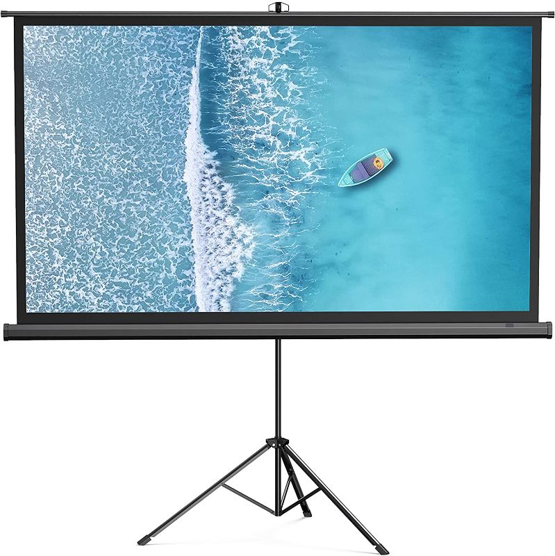 Photo 1 of HYZ Projector Screen with Stand,100 inch Indoor Outdoor PVC Movie Projection Screen 4K HD 16: 9 Wrinkle-Free Design for Backyard Movie Night(Easy to Clean, 1.1Gain, 160° Viewing Angle & A Carry Bag)
