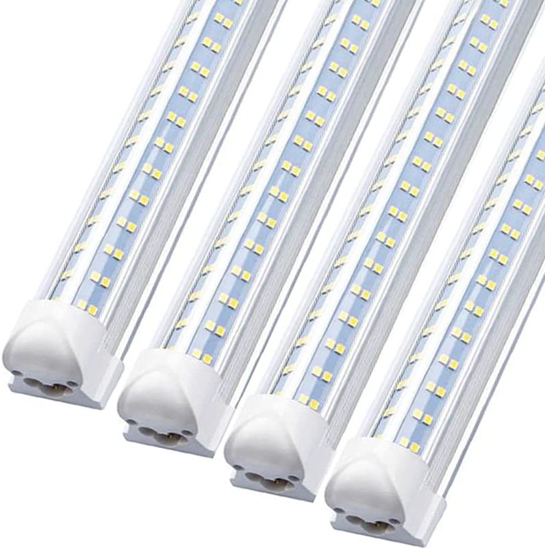 Photo 1 of (6 Pack) T8 LED Shop Light Fixture,120W 12000LM 6500K 8 LED Light Tube Linkable,8 Foot LEd Bulbs with Plug,Clear Cover High Output V Shape Integrated,8ft LED Shop Light for Garage Ceiling
