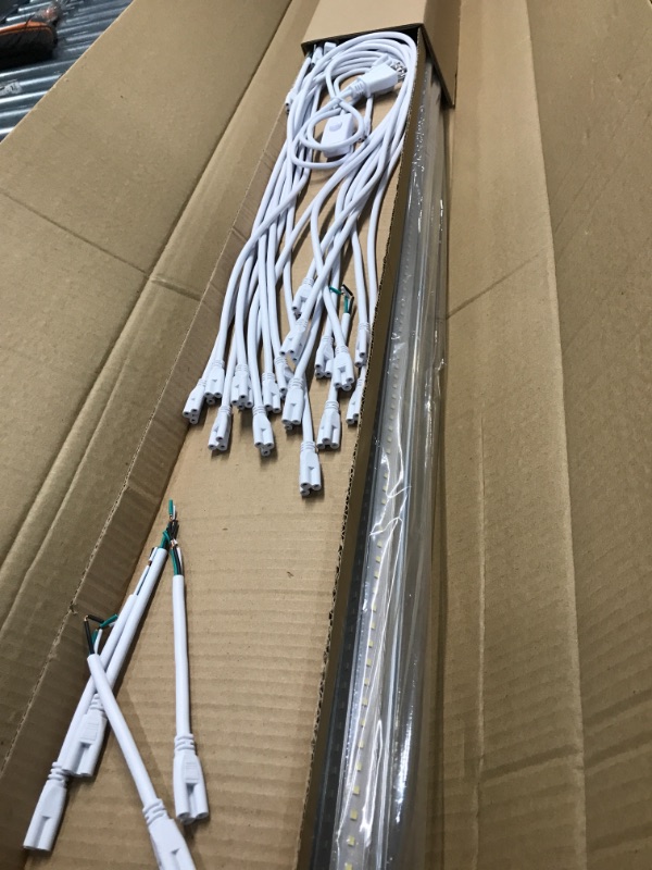 Photo 1 of Barrina 8ft LED Shop Light, 72W 9000LM 6500K, No RF & FM Interference Garage Light, V Shape Linkable Shop Light, Clear Cover T8 Light Fixture, Plug and Play (Pack of 10)
