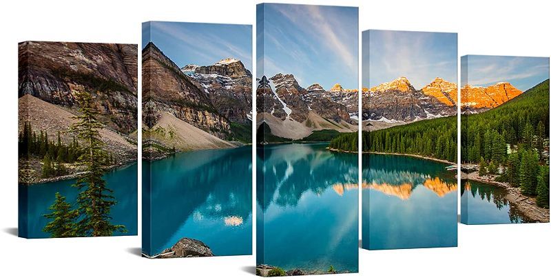 Photo 1 of NACHIC WALL 5 PIECE CANVAS WALL ART COLORADO ROCKY MOUNTAINS AND MORAINE LAKE AT SUNRISE PICTURE CANVAS PRINT PAINTING USA NATIONAL PARK LANDSCAPE POSTER FOR HOME LIVING ROOM DECOR GALLERY WRAP