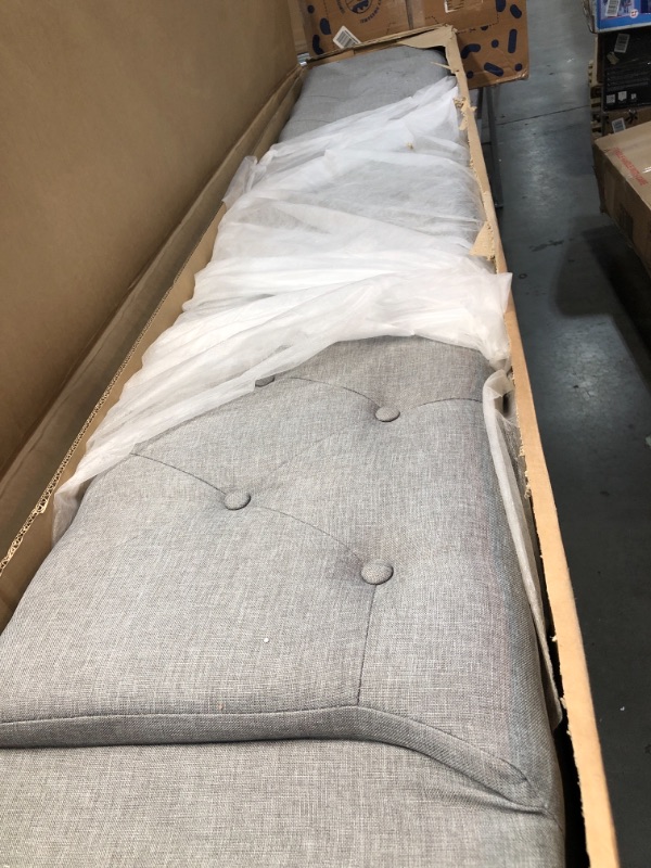 Photo 2 of **INCOMPLETE** Baxton Studio Mabelle Modern and Contemporary Gray Fabric Upholstered Full Size Daybed with Trundle - Ashley-Grey-Daybed-F/T- BOX CONTAINS BACK PANEL AND SIDE RAIL, HARDWARE ONLY!!!
