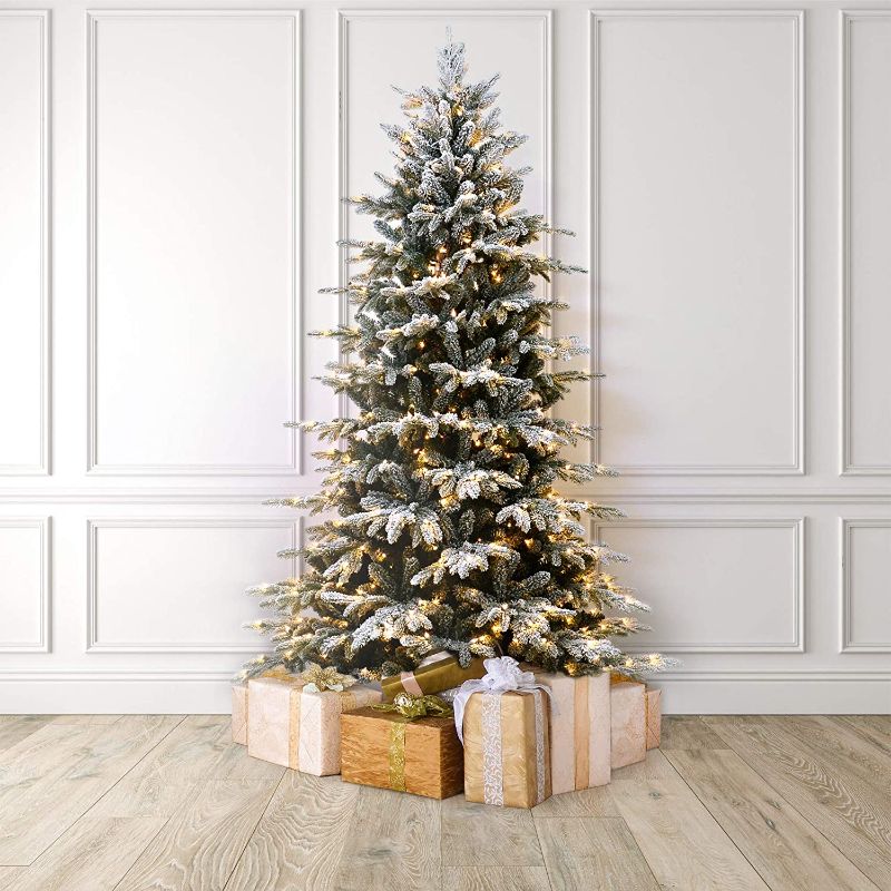 Photo 1 of **INCOMPLETE** MARTHA STEWART Flocked Natural Pine Pre-Lit Artificial Christmas Tree, 9 ft, Clear White Lights
