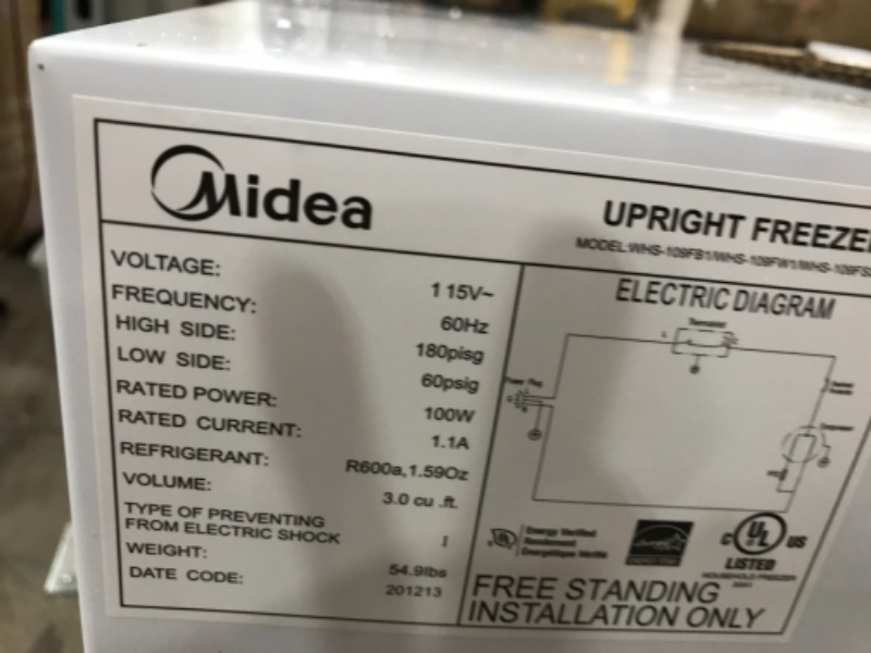 Photo 6 of **PARTS ONLY ***Midea WHS-109FW1 Upright Freezer, 3.0 Cubic Feet, White
