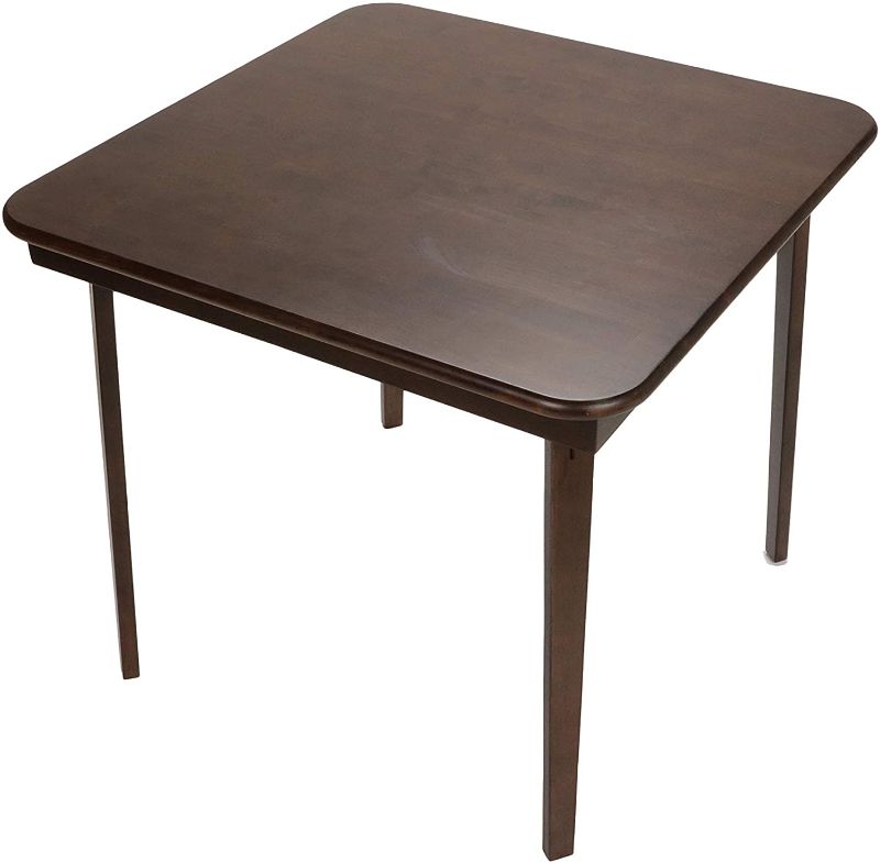 Photo 1 of **CORNER HAS DAMAGETOP OF TABLE IS CHIPPED**
Meco Industries Stakmore Straight Edge Indoor Folding Table, Espresso
