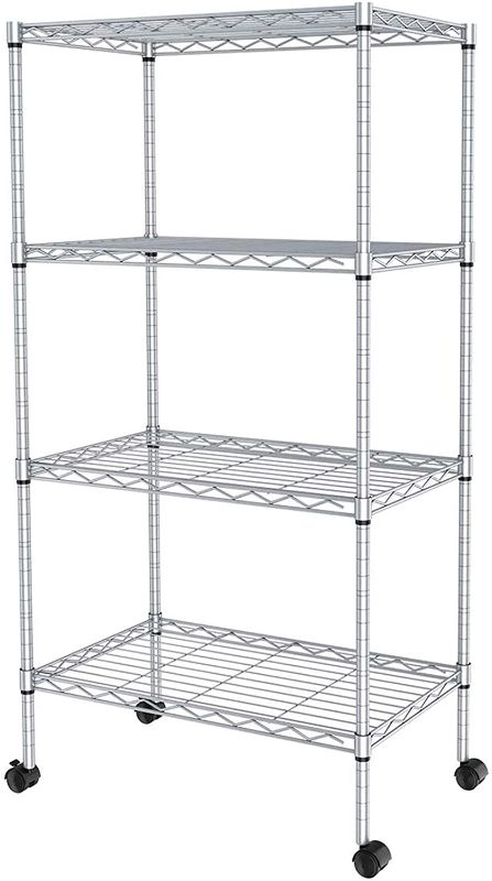Photo 1 of **ACTUAL COLOR IS WHITE**
JS HANGER Wire Shelving Unit, 4-Tier Heavy Duty Height Adjustable Rolling Metal Shelves for Storage, 440 lbs Capacity, 23.23''W X 13.4''D X 47.24''H, Silver
