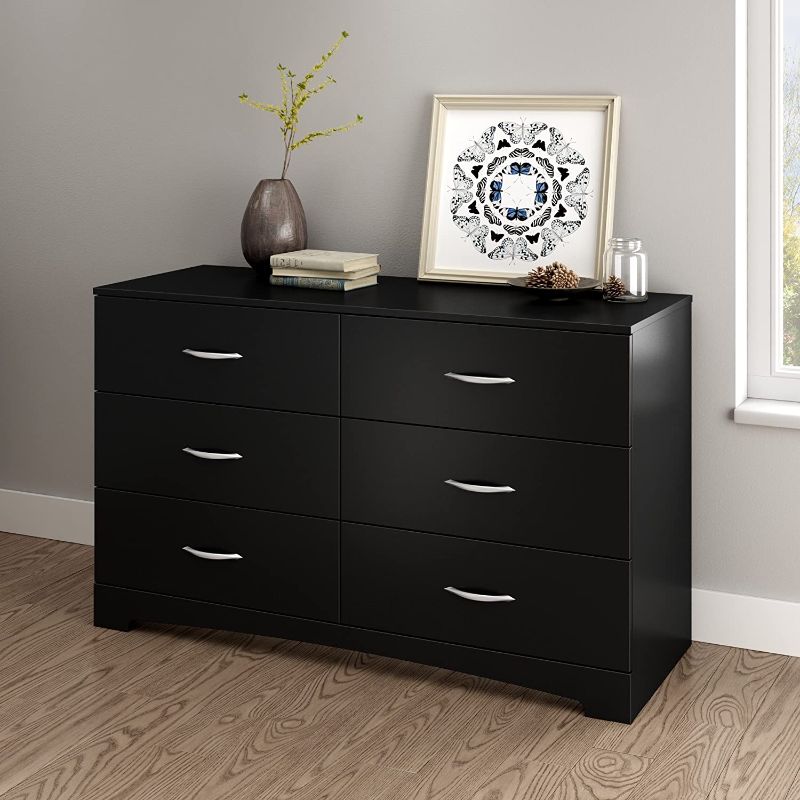 Photo 1 of **INCOMPLETE**
South Shore Step One 6-Drawer Double Dresser,Pure Black with Matte Nickel Handles
