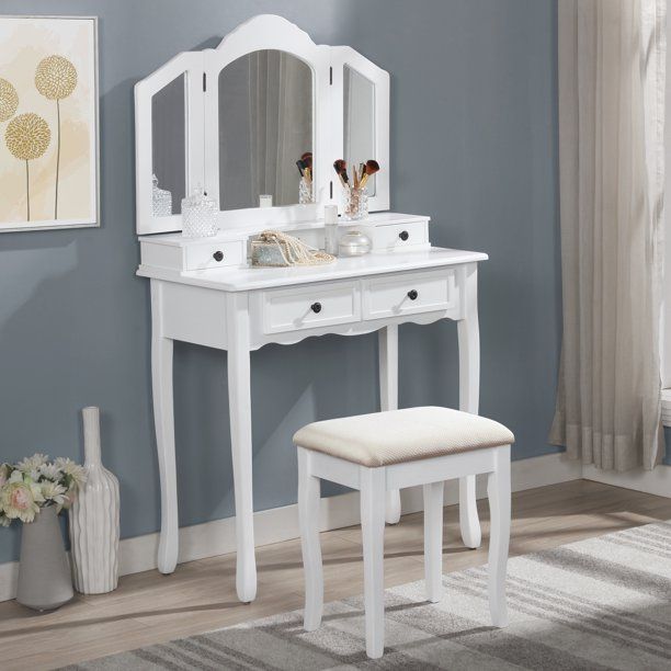 Photo 4 of  Wooden Vanity Make Up Table and Stool Set, White