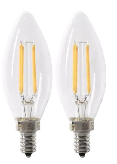 Photo 1 of 100W Equivalent B10 Candelabra Dimmable Filament CEC Clear Glass Chandelier LED Light Bulb Bright White 2700K (2-Pack)
