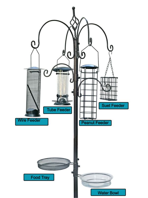 Photo 1 of **INCOMPLETE** BTEXPERT 6-Hook Bath Feeding Station Kit, 4 Wild Multi Pole Steel Hanging Stand Suet Wire Peanut Tube Feeder 22" Wide x 96" Tall 5-Prong
