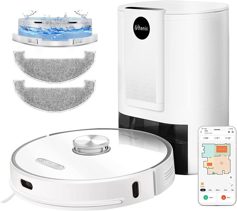 Photo 1 of **USED** Ultenic T10 Robot Vacuum and Mop with Self Empty Station, 3000Pa Suction, Multi-Floor Mapping, Laser Navigation, APP & Remote & Alexa & Google Home Control, Ideal for Pet Hair, Hard Floor and Carpet
