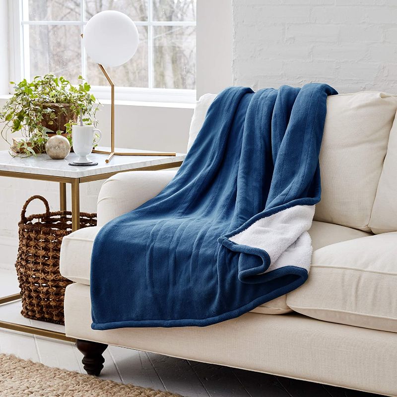 Photo 1 of Eddie Bauer | Smart Heated Electric Throw Blanket - Reversible Sherpa - Hands Free Control -Wi-Fi Only (2.4GHz) - Compatible with Alexa, Google, iOS, Android - Indigo