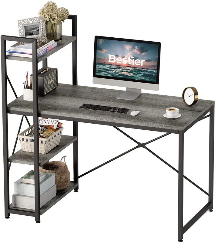 Photo 1 of (Similar To Picture) Bestier Computer Desk 47 Inch with Storage Shelves Writing Desk with Bookshelf Reversible Home Office Corner Table for Small Space Bedroom, Gray