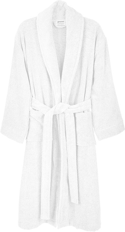 Photo 1 of COSMETIC DEFECTS (SEE PHOTOS) -- Amazon Brand – Pinzon Terry Bathrobe 100% Cotton, White, SMALL