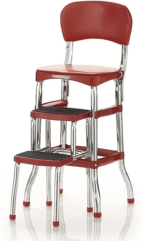 Photo 1 of Cosco Retro Counter Chair/Step Stool, model 11120RED1E  missing hardware and seat back is torn