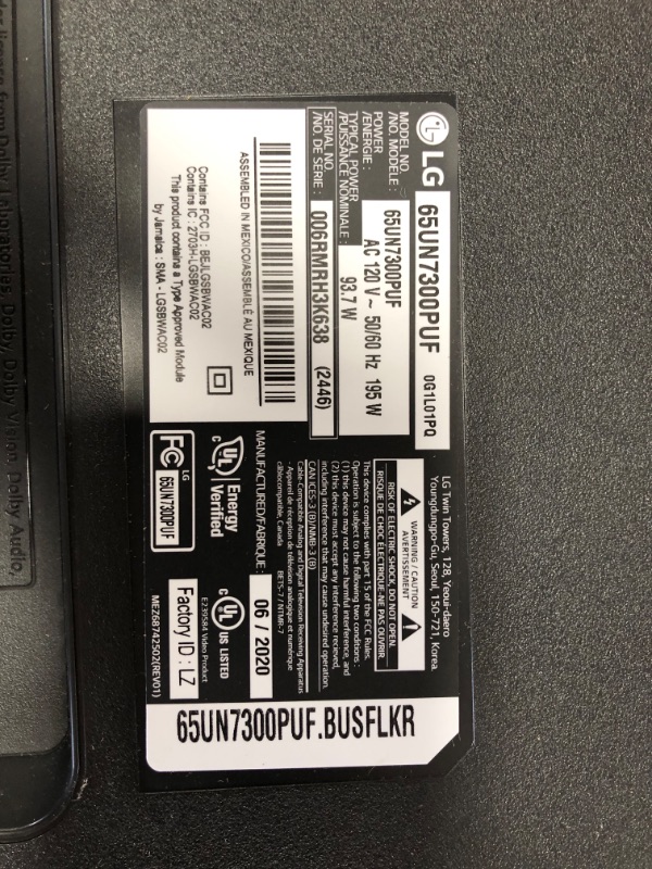 Photo 1 of LG 65UN7300PUF Alexa Built-In UHD 73 Series 65" 4K Smart UHD TV (2020)
MAJOR DAMAGE, NON FUNCTIONAL, PARTS ONLY, PLEASE SEE PHOTOS 