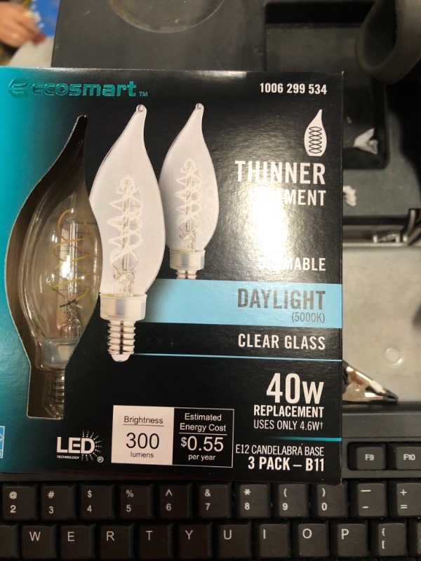 Photo 2 of 40-Watt Equivalent BA11 Dimmable Fine Bendy Filament LED Vintage Edison Light Bulb in Daylight (12-Pack)