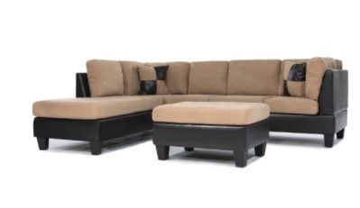 Photo 1 of 3 Piece Modern Soft Reversible Microfiber and Faux Leather Sectional Sofa with Ottoman
**3 OF 4 **