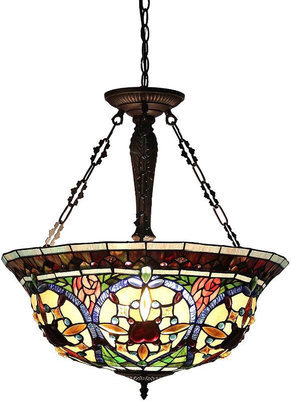 Photo 1 of *light bulbs NOT included* 
Chloe Lighting CH33391VG22-UH3 Tiffany-Style Victorian 3 Light Inverted Ceiling Pendant 22-Inch Shade, Multi-Colored
