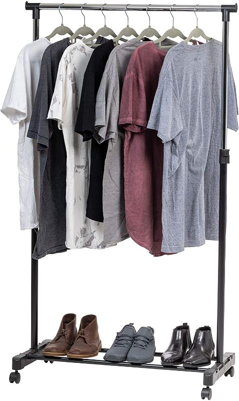 Photo 1 of 
IRIS USA Height Adjustable Garment, Clothing Rack, Hanger, Single-Rod with Wheels