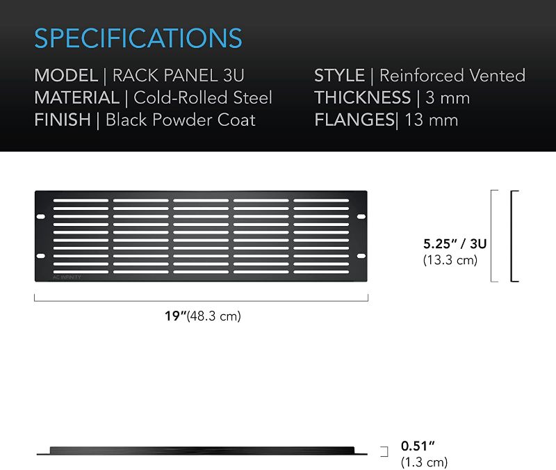 Photo 1 of AC Infinity Rack Panel Accessory Vented 3U Space for 19" Rackmount, Heavy-Duty 3mm Gauge Steel, Black
