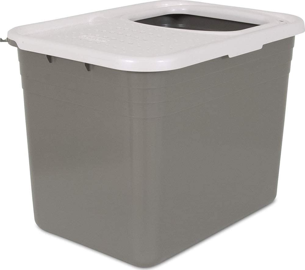 Photo 1 of Petmate Top Entry Litter Pan Cat Litter Box Brushed Nickel/Pearl White
missing top 
