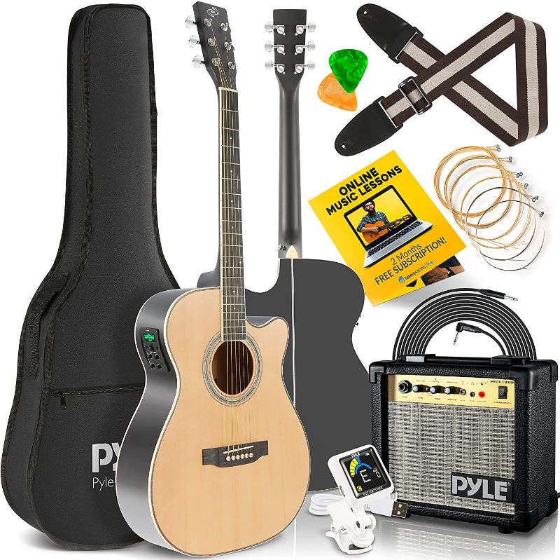 Photo 1 of Acoustic Electric Cutaway Guitar and Amp Kit Full Scale 41” Steel String Spruce Wood w/Gig Bag, 4-Band EQ, Clip On and Onboard Tuner, Picks, Shoulder Strap for Beginners and Students
NEW!