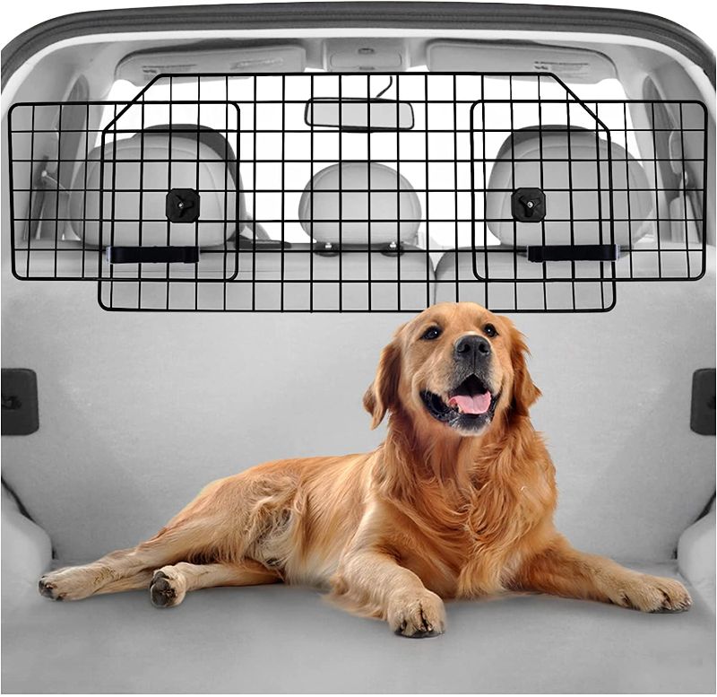 Photo 1 of abbitgoo Dog Car Barrier for SUVs, Large Pet Car Gate Divider Cargo Area, Adjustable Pet SUV Barriers Universal-Fit, Heavy-Duty Wire Mesh Dog Car Guard,Van Vehicles Dogs Car Accessories Safety Travel