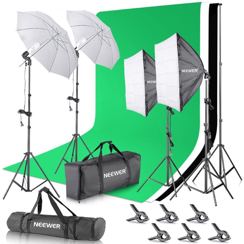 Photo 1 of Neewer 2.6M x 3M/8.5ft x 10ft Background Support System and 800W 5500K Umbrellas Softbox Continuous Lighting Kit for Photo Studio Product,Portrait and Video Shoot Photography