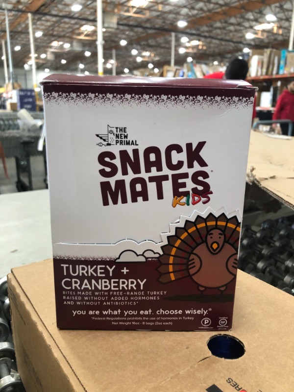 Photo 2 of ?Snack Mates by The New Primal Turkey & Cranberry Bites, High Protein and Low Sugar Kids Snack, Bite-Sized, Certified Paleo, Certified Gluten Free, Soy Free, 2 Oz Per Pack (8 Pack)
BEST BY: 09/21/21